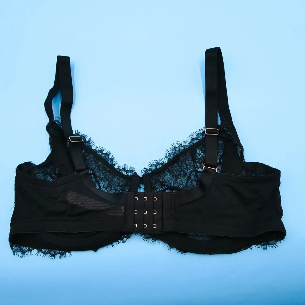 Victorias Secret Dream Angels 38DDD Lingerie Black Unlined Demi Lace Bra Fringe‎